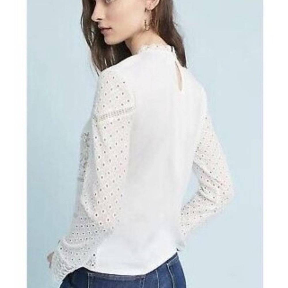 🌼 Anthropologie James Coviello White Eyelet Lace long sleeve Peasant Blouse XL - Picture 2 of 13